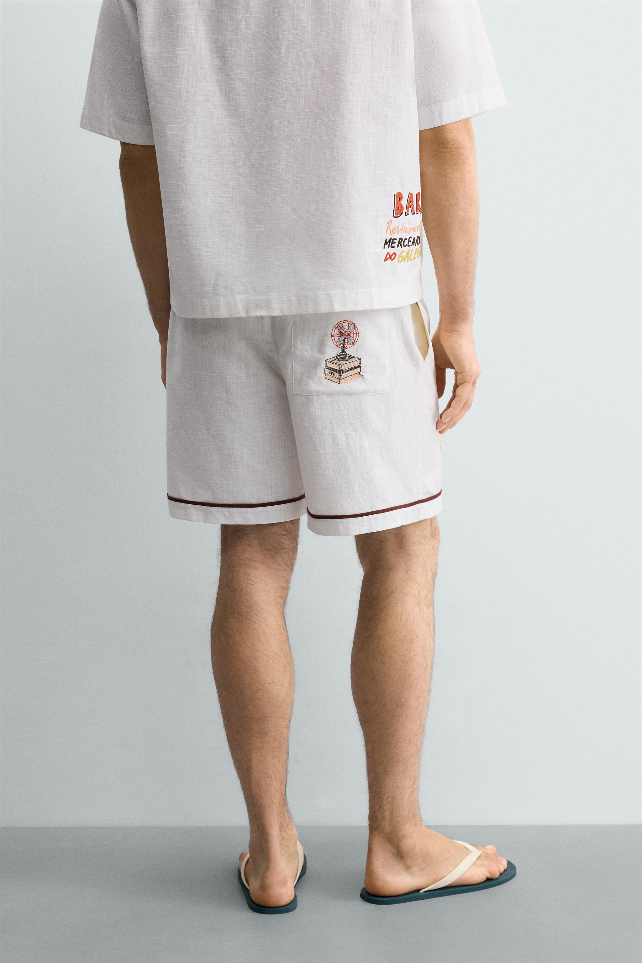 RELAXED FIT CONTRAST EMBROIDERY SHORTS